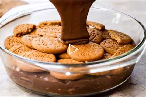 I Made an AMAZING No-Bake Dessert With Biscuits & Milk! Eggless,No Oven Nutella Biscuit Pudding