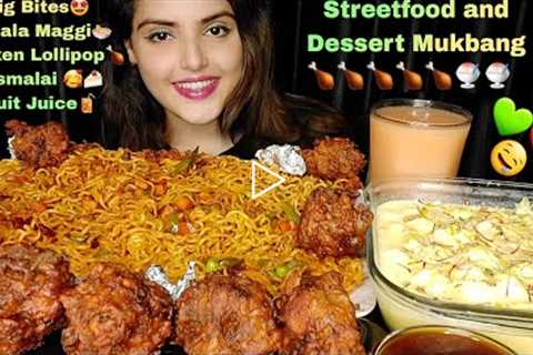 ASMR:Eating Masala Maggi,Chicken Lollipop,Big Bowl  Rasmalai,Streetfood Eating,Indian Sweet Mukbang