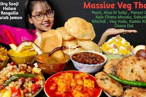 Eating Sweets, Poori, Dum Aloo, Paneer Chole | Big Bites | Mukbang | Eating Veg thali | Gulab Jamun