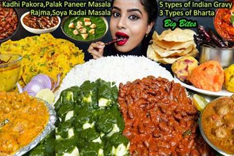 Eating Aloo Bharta,Palak Butter,Rajma Masala,Soya Gravy,Dal Tadka Indian Food ASMR Eating Video
