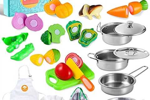 Kids Kitchen Accessories Set, Play Kitchen Cooking Toys with Stainless Steel Cookware Play Pots and ..