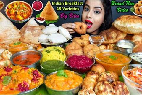 Eating Masala Dosa,Idli Vada,Poori,Kara Chutney,Sambar,Dahi Vada South Indian Food ASMR Eating Video