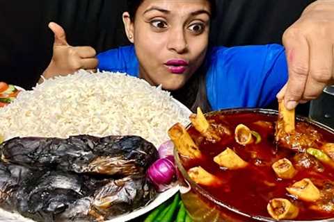 Lal Lal Mutton Jhol Basmati Rice Baingan Bhorta Salad Eating | Mutton Curry Mukbang