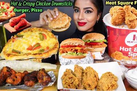 ASMR Eating Veg Burger,Cheese Pizza,Spicy Chicken Burger,Drumsticks Street Food ASMR Eating Mukbang