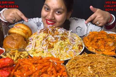 Eating 🤤🤤 Veg Biryani,Chaap, Fries, Chilli Potato, Veg noodles, Red Sauce Pasta,Burger I Foodie Gd