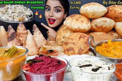 Eating Crispy Aloo Masala Dosa,Ghee Dosa,Sambar,Idli Vada,Poori South Indian Food ASMR Eating Video