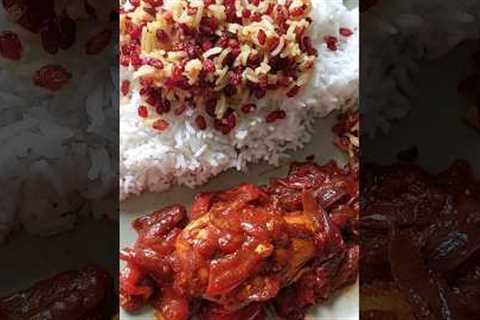 Saffron Barberry Rice with Chicken in Tomato Sauce | Delicious Persian Dish | Chicken Recipe