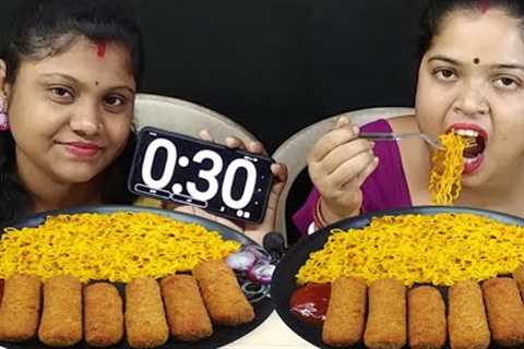 MASALA MAGGI NOODLES FISH FINGER EATING CHALLENGE // INDIAN EATING SHOW // food family & more