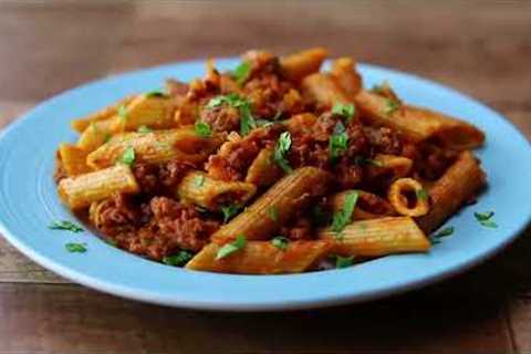 Delicious Honey Herbs Beef Penne Pasta & Baked Eggs w/Seasoned Cherry Tomatoes Dishes