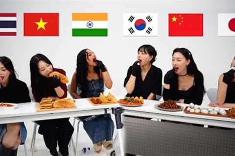 Asian Try 6 Street Food from Each Countries! Korea,India,China,Japan,Vietnam,Thailnad (ASMR MUKBANG)