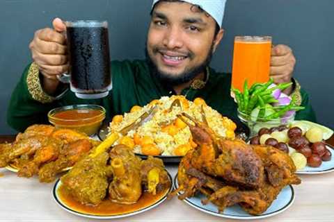 ASMR EATING MUTTON CURRY, CHICKEN LEG PIECE CUTTY AND QUAIL FRY WITH RICE , EATING SHOW