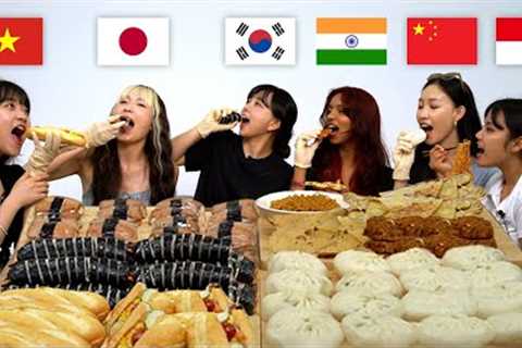 6 Asian Tries Each Country''s CHEAPEST Meal (Korea,India,China,Indonesia,Japan,Vietnam) ASMR Mukbang