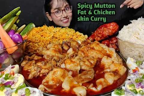 Eating Mutton Fat & Chicken Skin Curry, Schezwan Chicken, Maggi | Big Bites | Asmr Eating |..