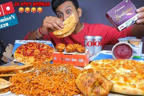 Dominos The 4 Cheese Pizza, 2X Spicy Korean Noodles, Chicken Wings, Taco Mexicana & Red Velvet..