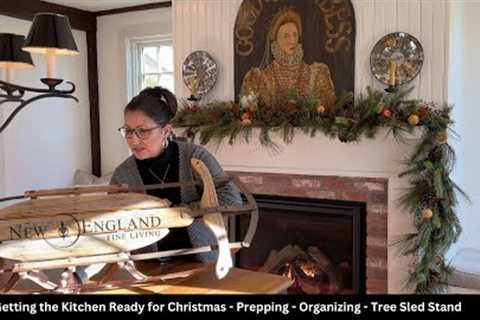 Christmas organizing of the kitchen, pantry, and Butler''s Pantry and using a sled as a tree stand.