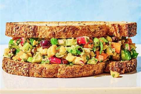 Chickpea Salad Sandwich with Fresh Veggies and Herbs