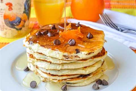 Chocolate Chip Buttermilk Pancakes with Orange Infused Syrup